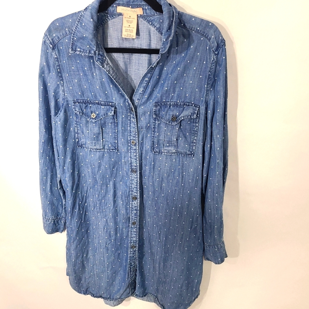 Philosophy Women's Size Medium M Long Sleeve Chambray Denim Jean‎ Shirt Dress